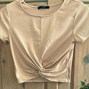 Forever 21 Cream Crop Tie Front T-Shirt
